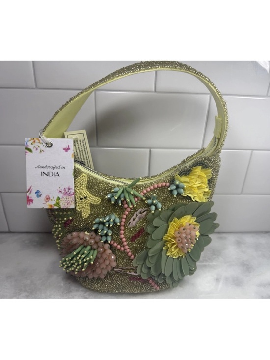 made in india Handbags - NEW RELEASE Viral Beaded Floral Bag Yellow and Green- Made in India NWT